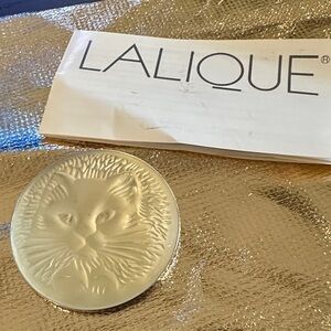 Lalique Frosted Glass Cat Medallion Brooch